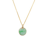 18K Yellow Gold Mini Circular Jadeite Jade Pendant- Floral Frame