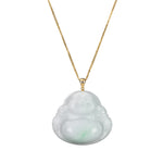 Laughing Buddha Jadeite Jade Pendant in 18K Yellow Gold