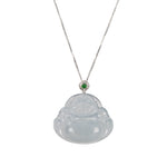 Icy Laughing Buddha Jadeite Jade Necklace - 18K White Gold
