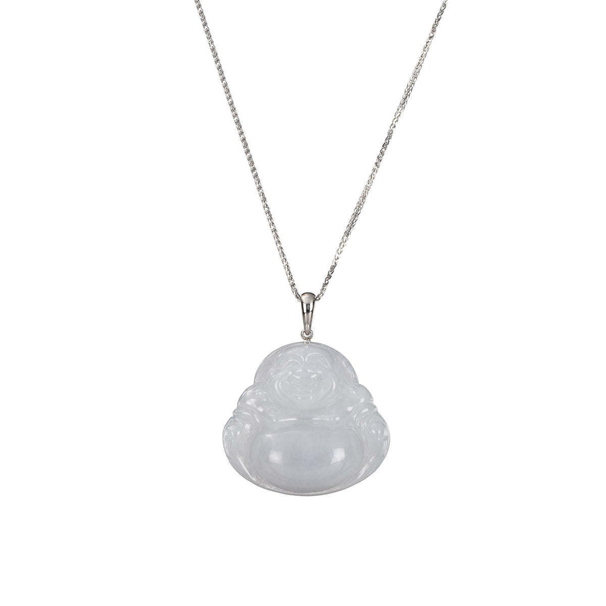 18K White Gold Happy Buddha Jadeite Jade Necklace