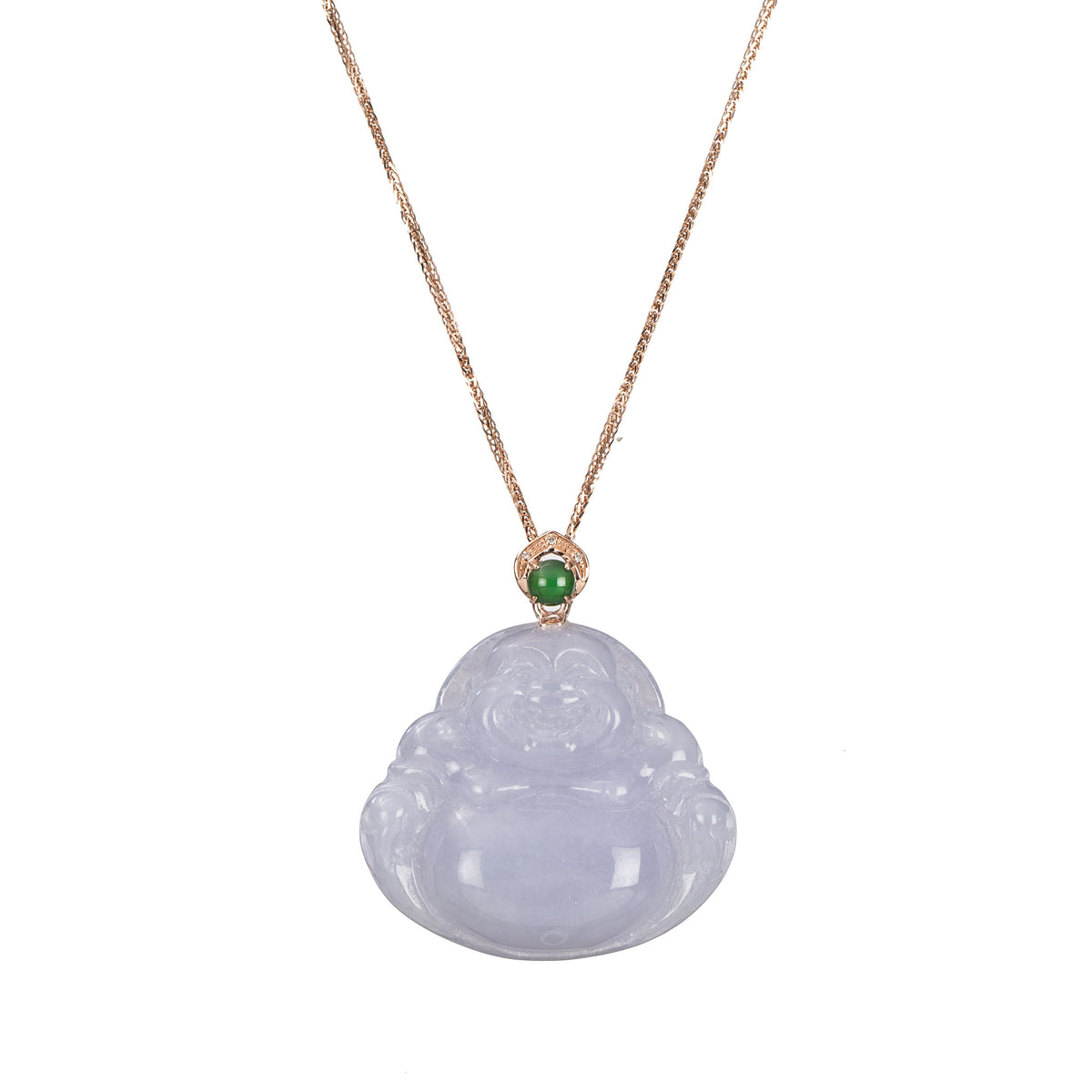 18K Rose Gold Lavender Happy Buddha Jadeite Jade Necklace