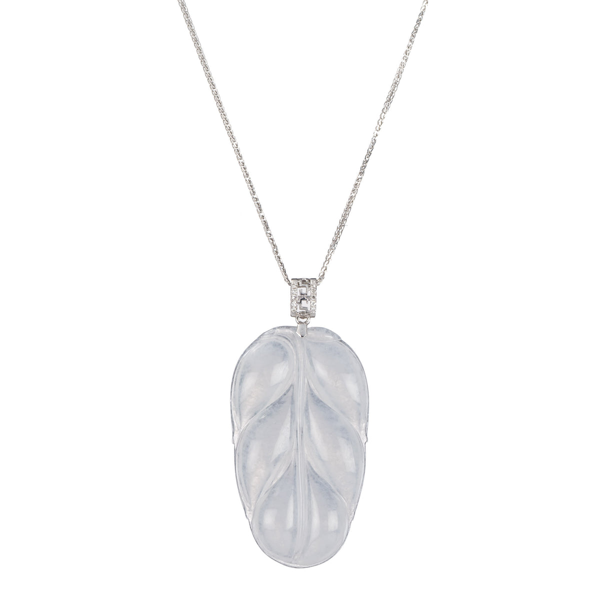 Women's Icy Jadeite Leaf Necklace with Diamond Bail