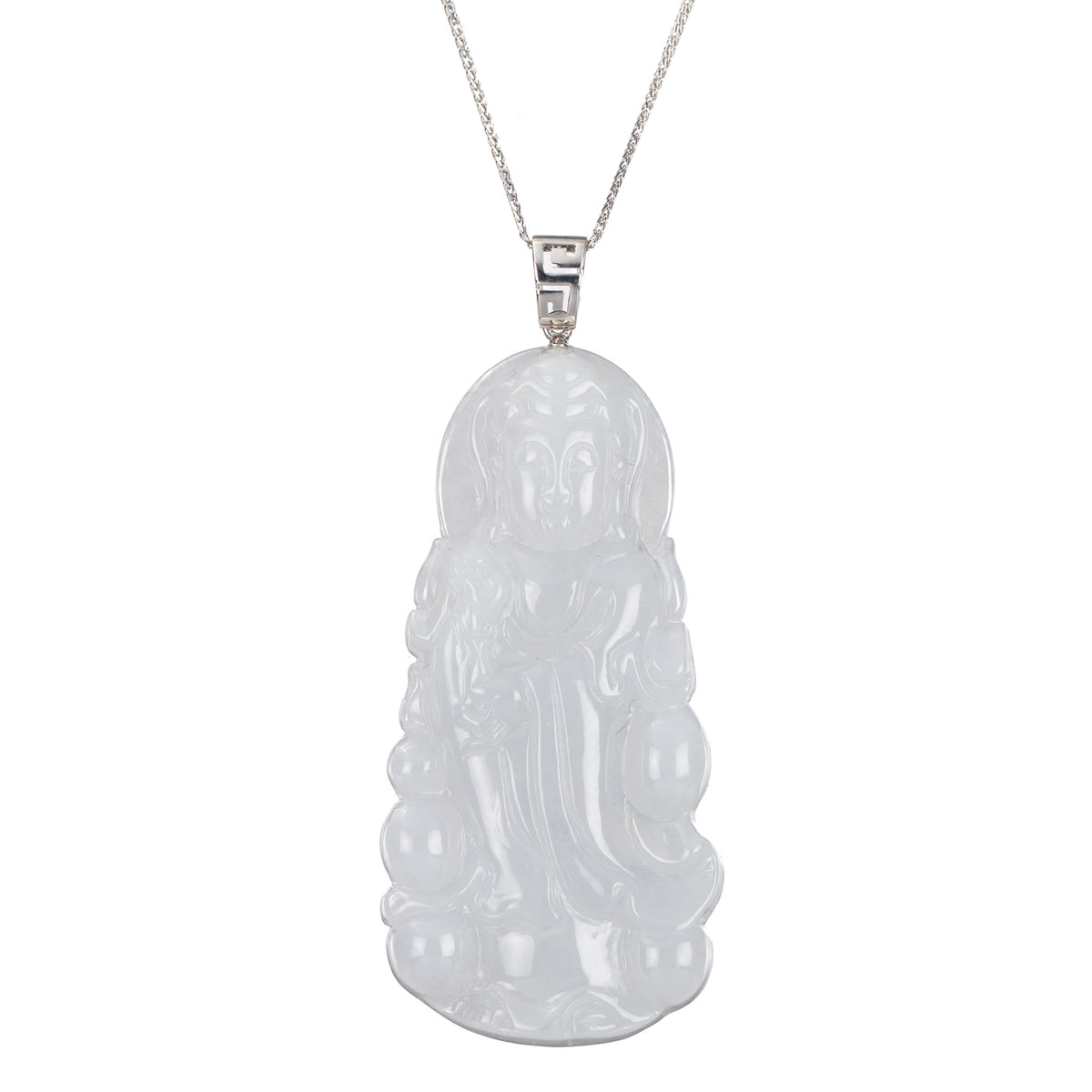 Standing GuanYin Jade Necklace - 18K White Gold