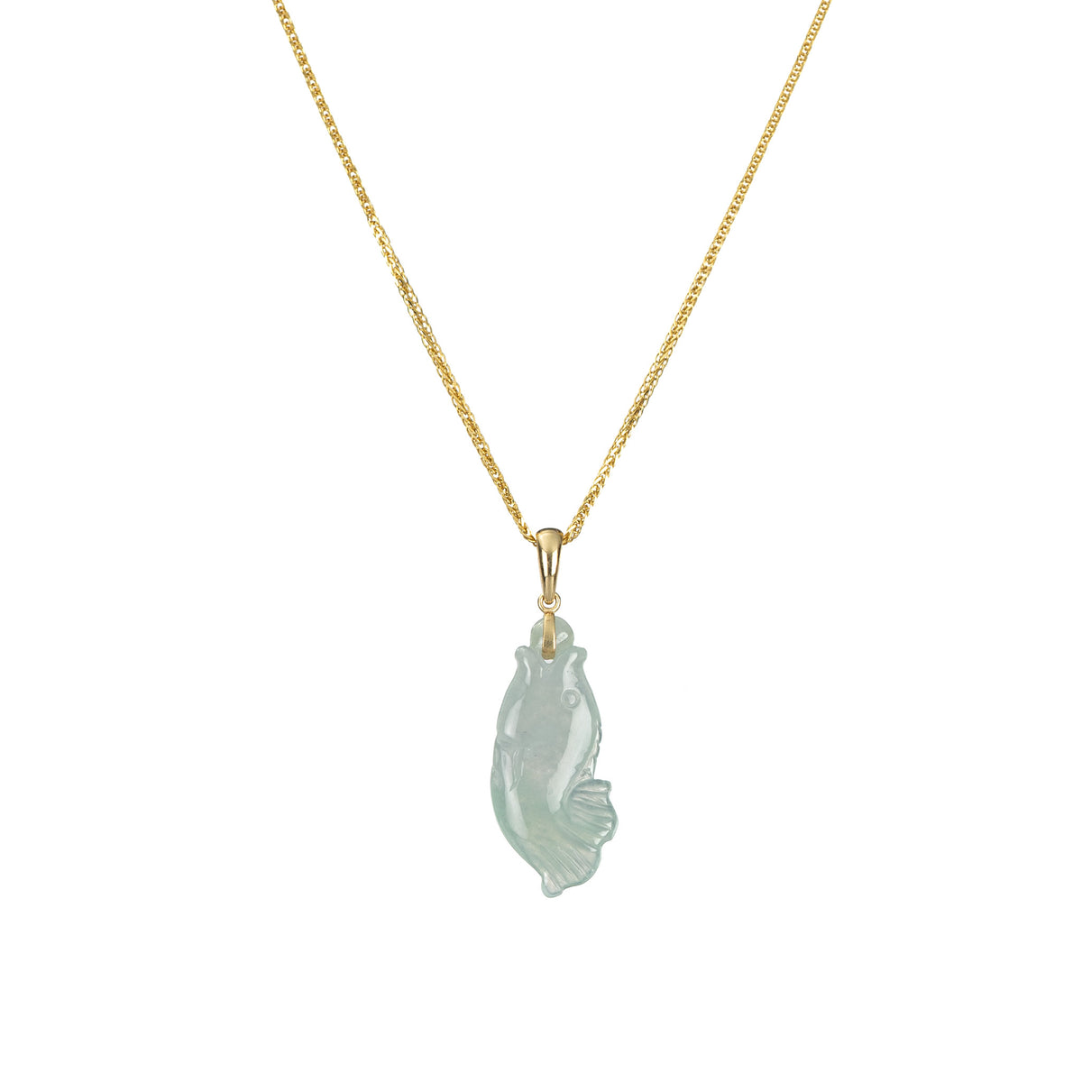 Highly Translucent Carved Jade Fish Necklace