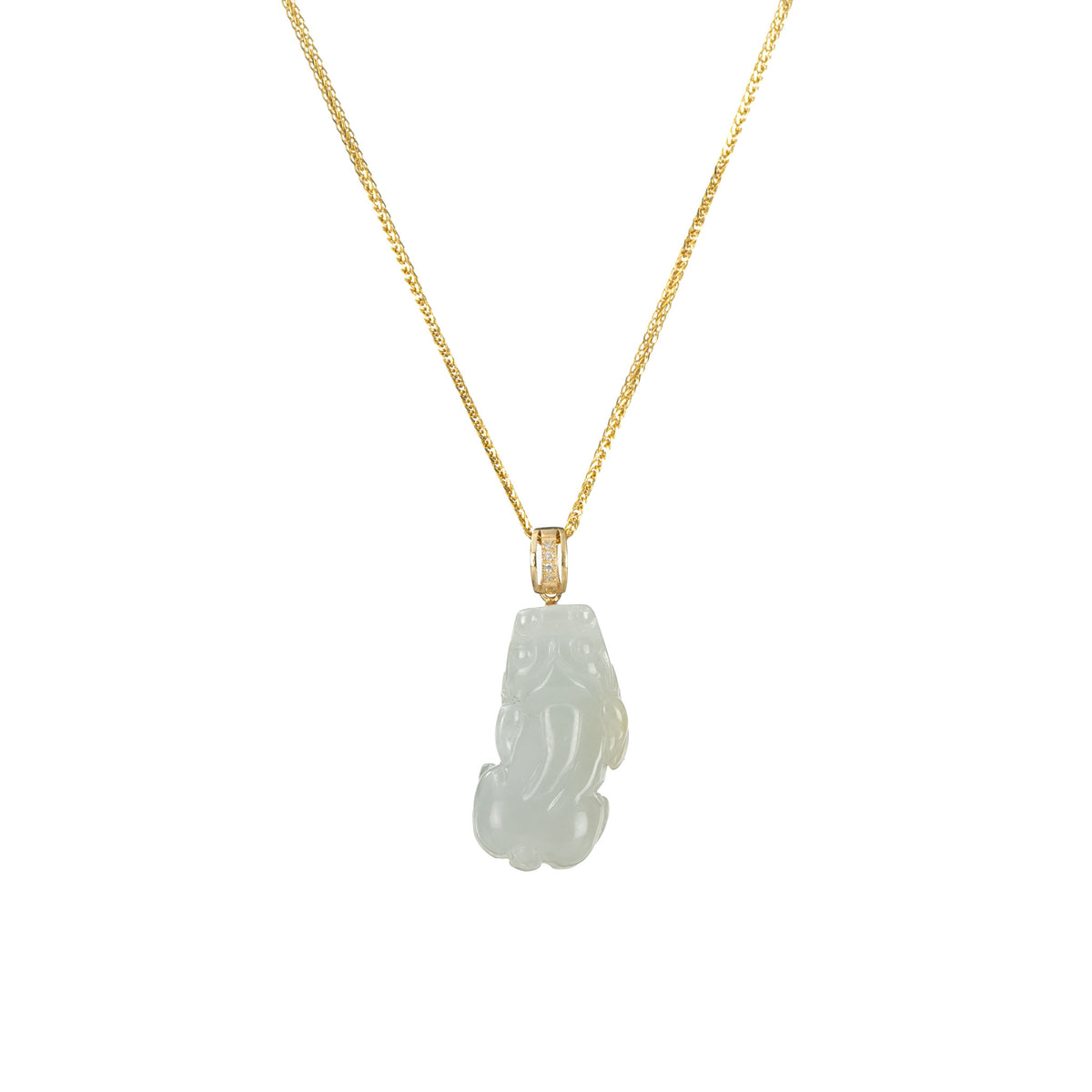 Pixiu Jade Necklace- 18K Yellow Gold with Diamonds