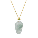 Icy Jadeite Jade Leaf Pendant with Gold Flower Bail
