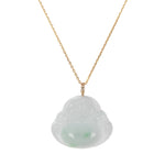 Natural Laughing Buddha Jade Pendant - 18K Yellow Gold