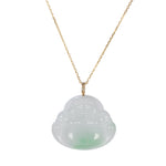 Untreated Laughing Buddha Jadeite Jade Necklace - 18K Yellow Gold