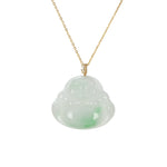 Untreated Laughing Buddha Jade Necklace - 18K Yellow Gold