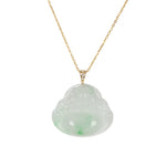 18K Laughing Buddha Jade Necklace - 18K Yellow Gold