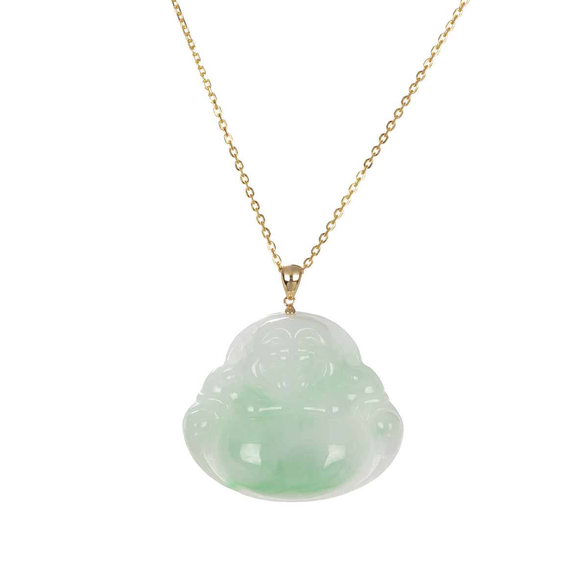 Gold Laughing Buddha Jadeite Necklace - 18K Yellow Gold