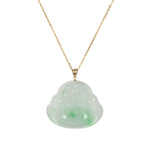 Untreated Happy Buddha Jade Necklace - 18K Yellow Gold