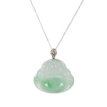 Natural Lucky Buddha Jade Pendant - 18K White Gold