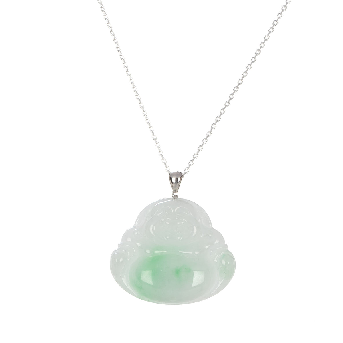 Gold Lucky Buddha Jade Necklace - 18K White Gold