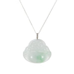 Natural Wealth Buddha Burmese Jade Necklace - 18K White Gold