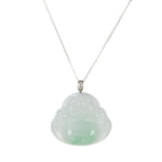18K Fat Buddha Traditional Jade Necklace - 18K White Gold