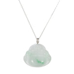 Natural Fat Buddha Jade Necklace - 18K White Gold