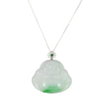 Apple Green Happy Buddha Jade Necklace with White Sapphires