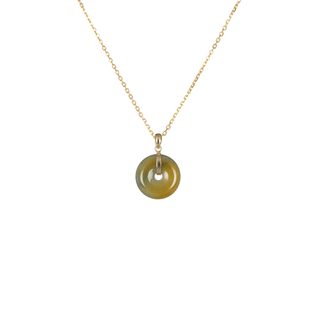 18K Bluish Yellow Jade Disc Necklace - Kandy Disc