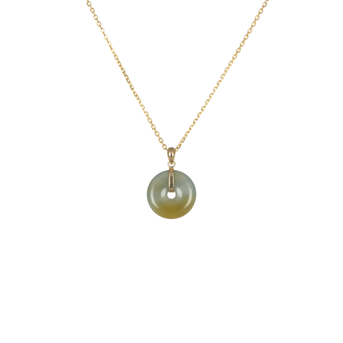 Natural Light Grey with Yellow Burmese Jade Necklace - Kandy Disc