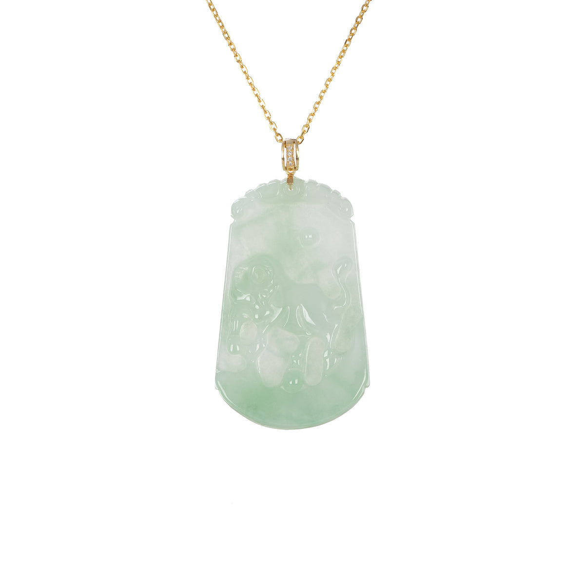 Tranquiliti Chinese Zodiac Animal Jade Pendant with 18ct Gold and Diamonds - Ox