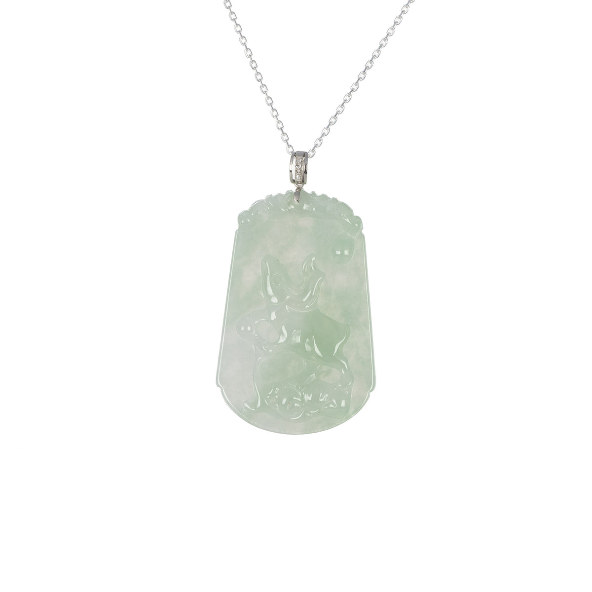 Tranquiliti Chinese Zodiac Animal Jade Pendant with 18ct Gold and Diamonds - Rabbit