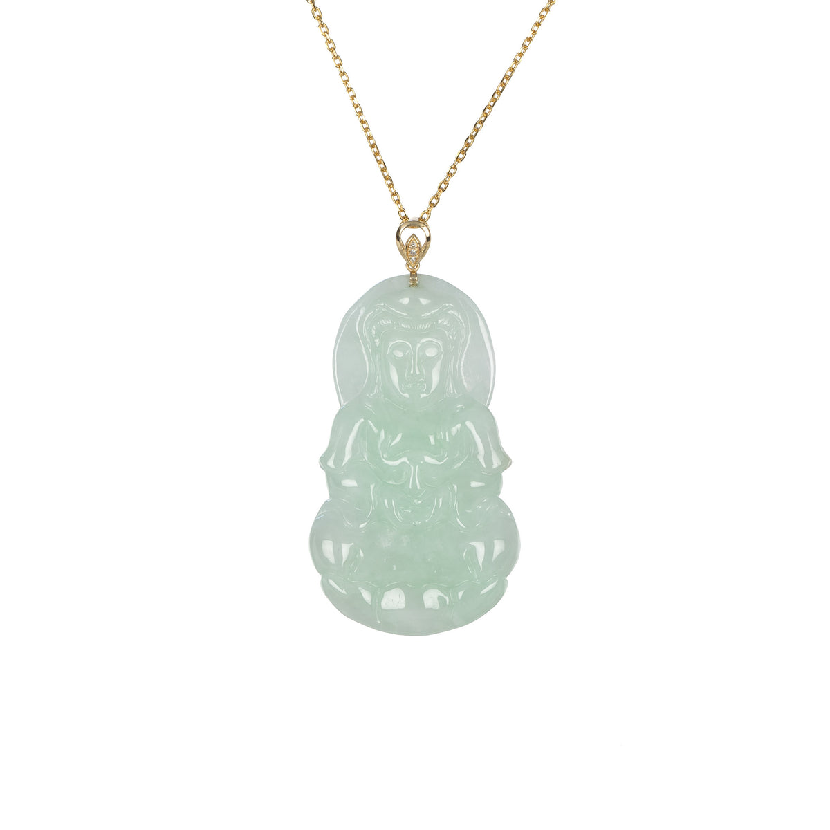 Ideali GuanYin Jadeite Jade 18K Gold Necklace