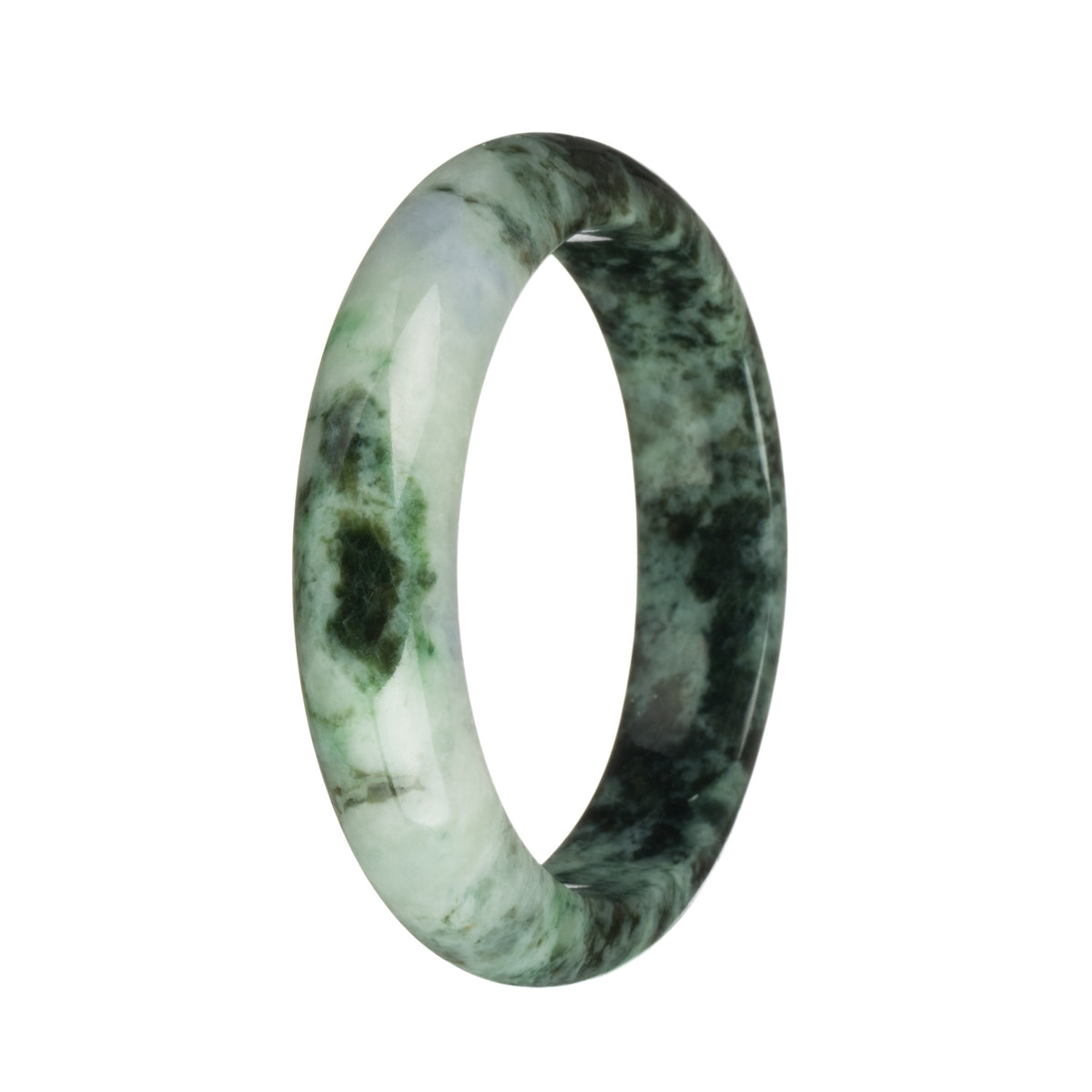 56.6mm Pale Green with Lavender and Dark Green Patterns and Apple Green Spots Jade Bangle Bracelet