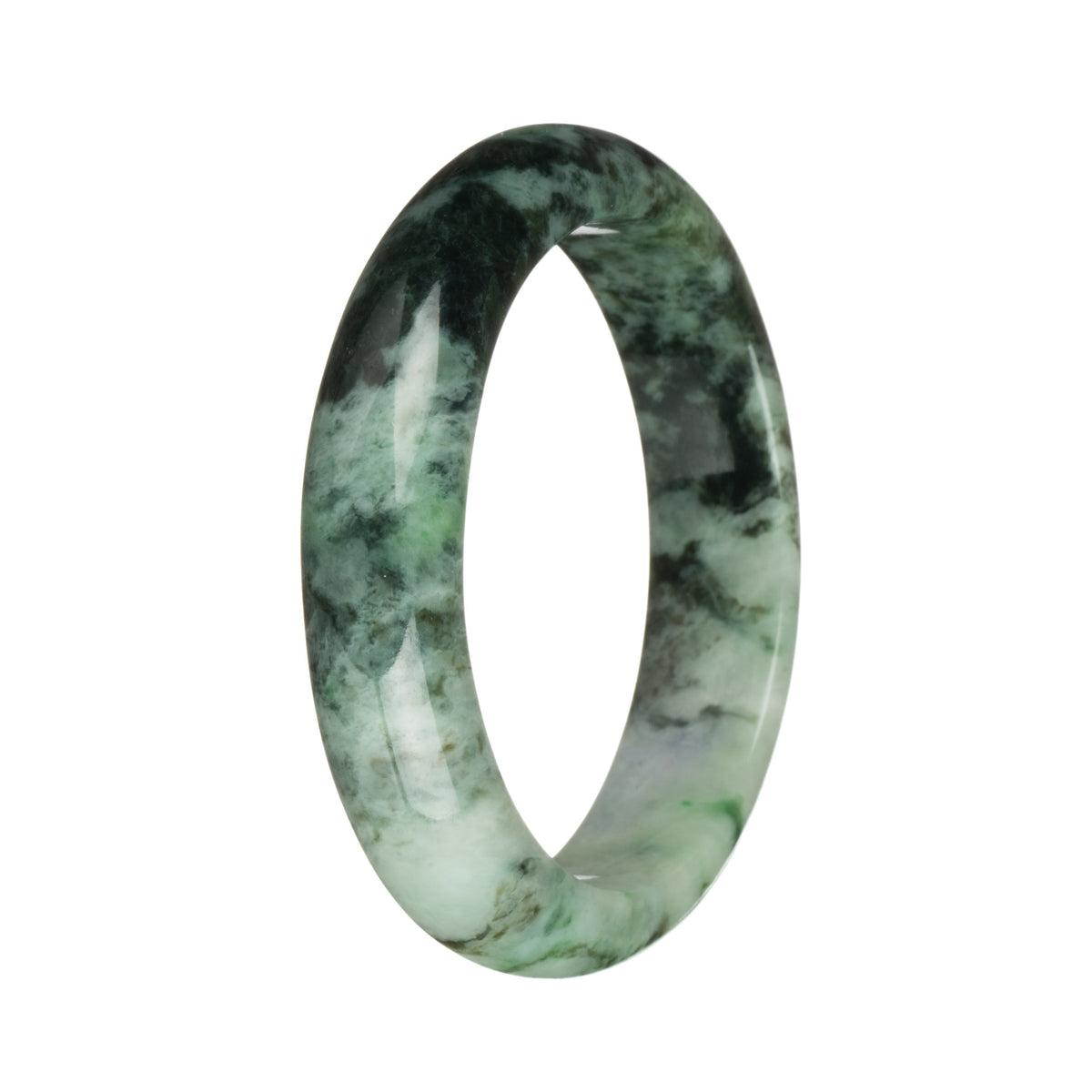 56.6mm Pale Green with Lavender and Dark Green Patterns and Apple Green Spots Jade Bangle Bracelet