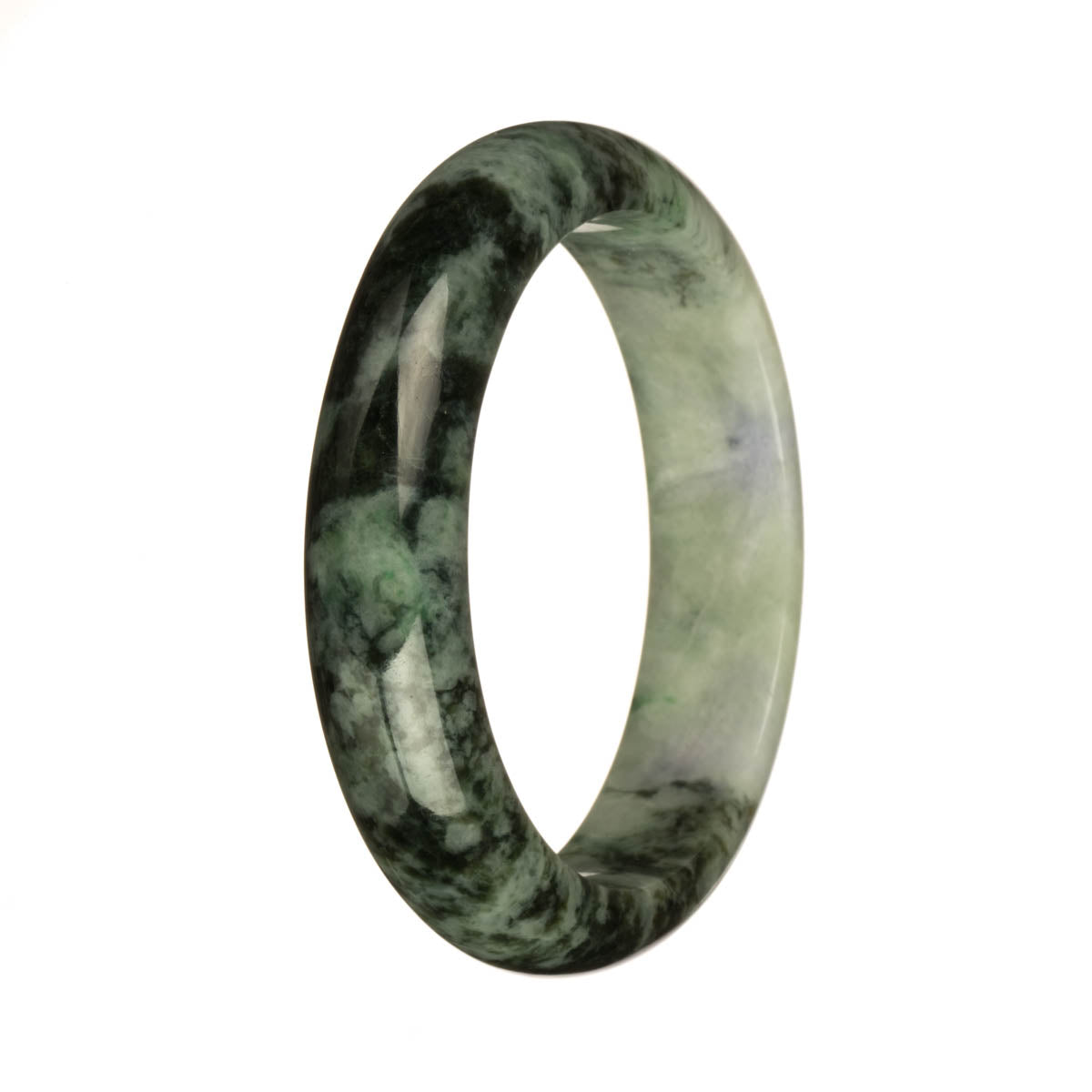 56.6mm Pale Green with Lavender and Dark Green Patterns and Apple Green Spots Jade Bangle Bracelet