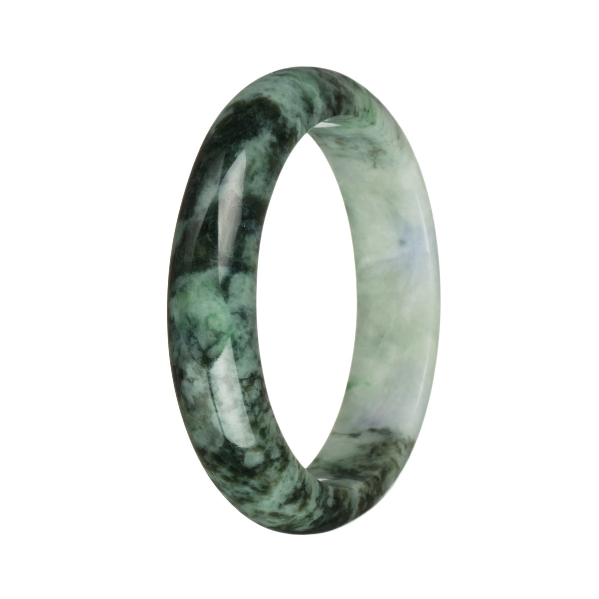 56.6mm Pale Green with Lavender and Dark Green Patterns and Apple Green Spots Jade Bangle Bracelet