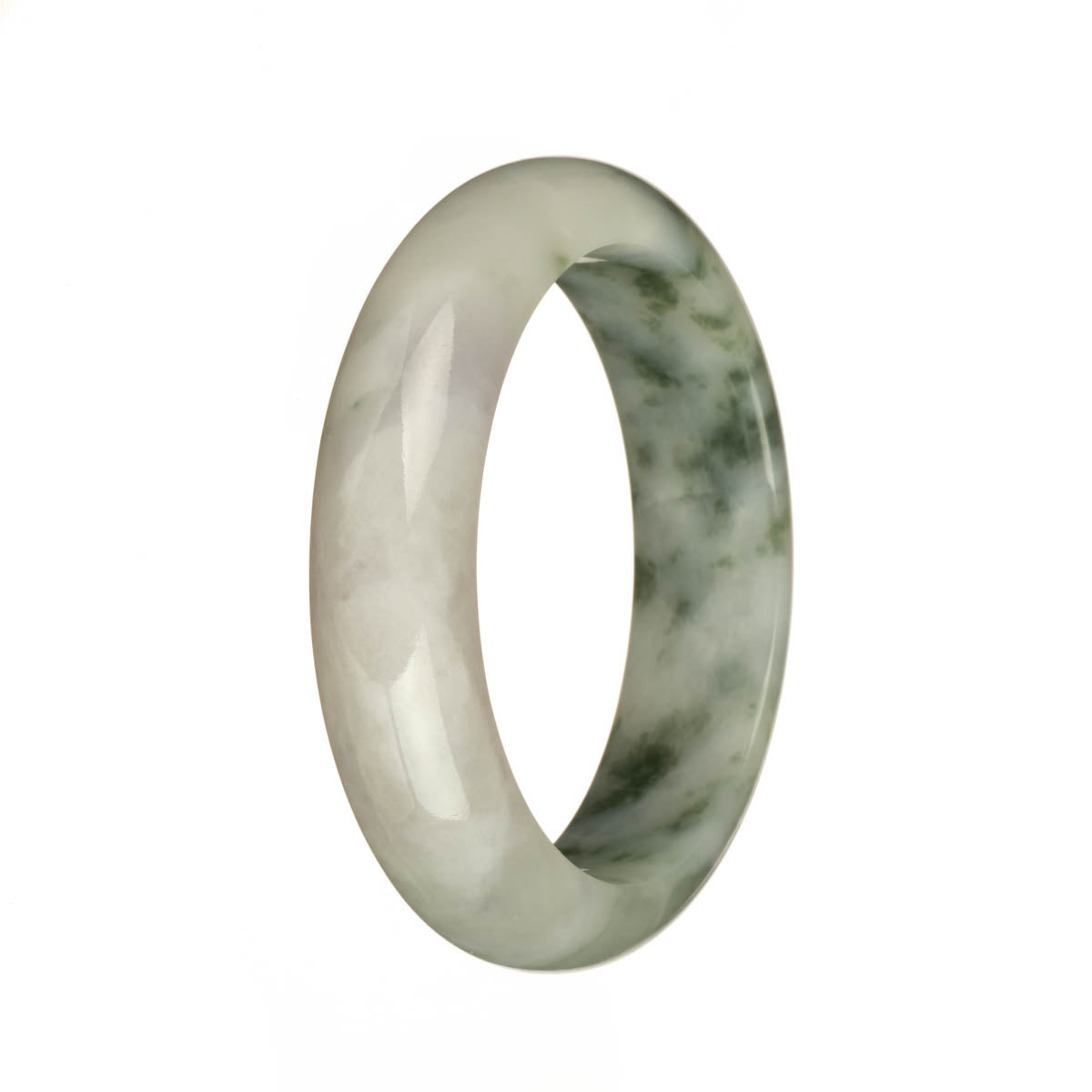 54mm White and Pale Lavender with Green Patterns Jade Bangle Bracelet