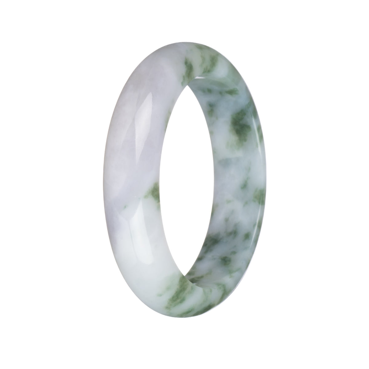 54mm White and Pale Lavender with Green Patterns Jade Bangle Bracelet