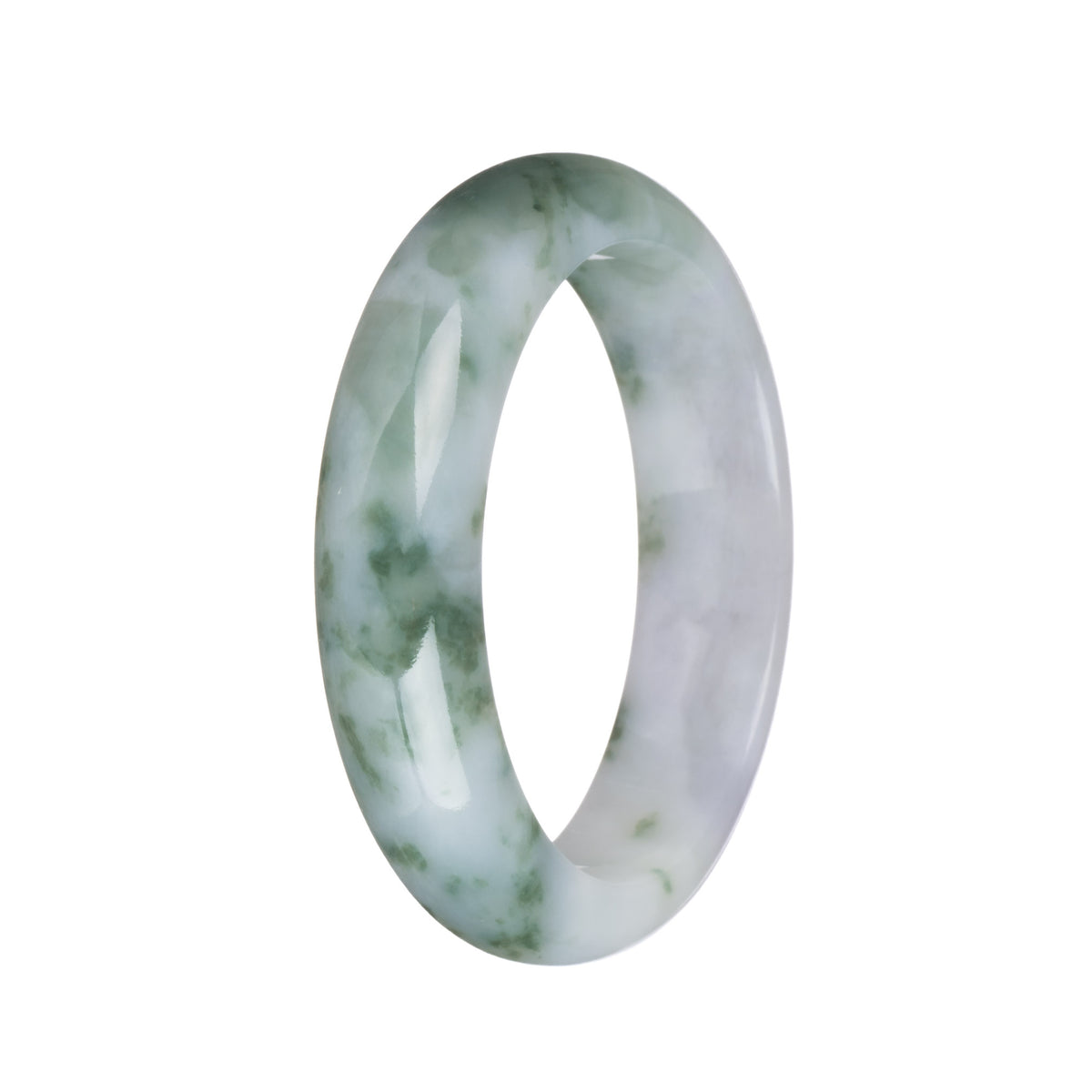 54mm White and Pale Lavender with Green Patterns Jade Bangle Bracelet