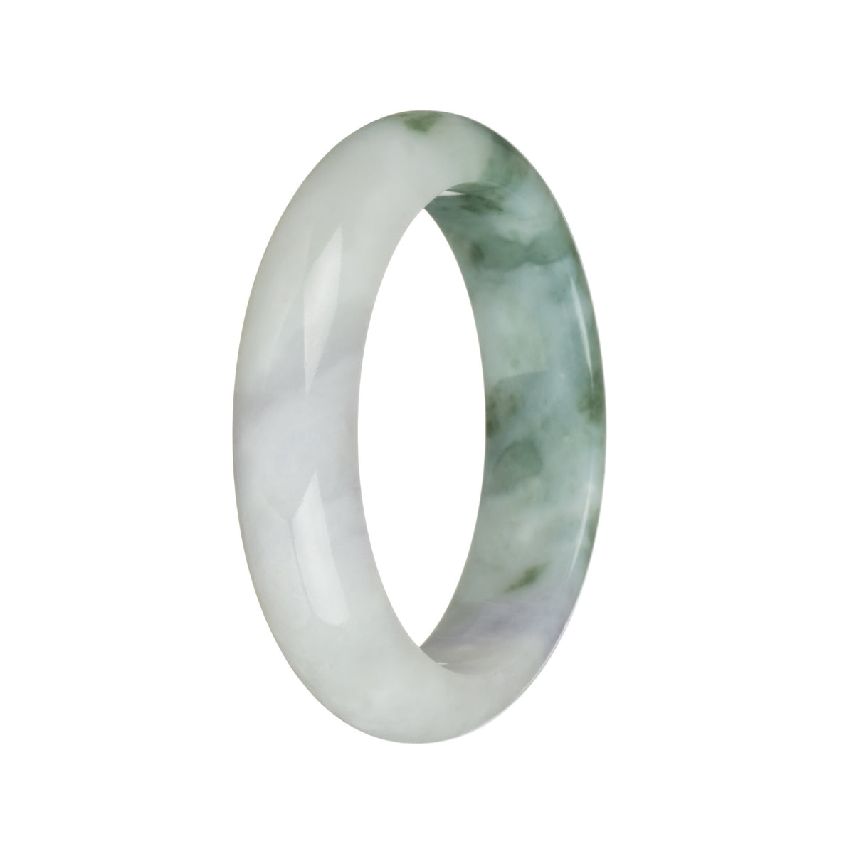 53mm White and Pale Lavender with Green Patterns Jade Bangle Bracelet