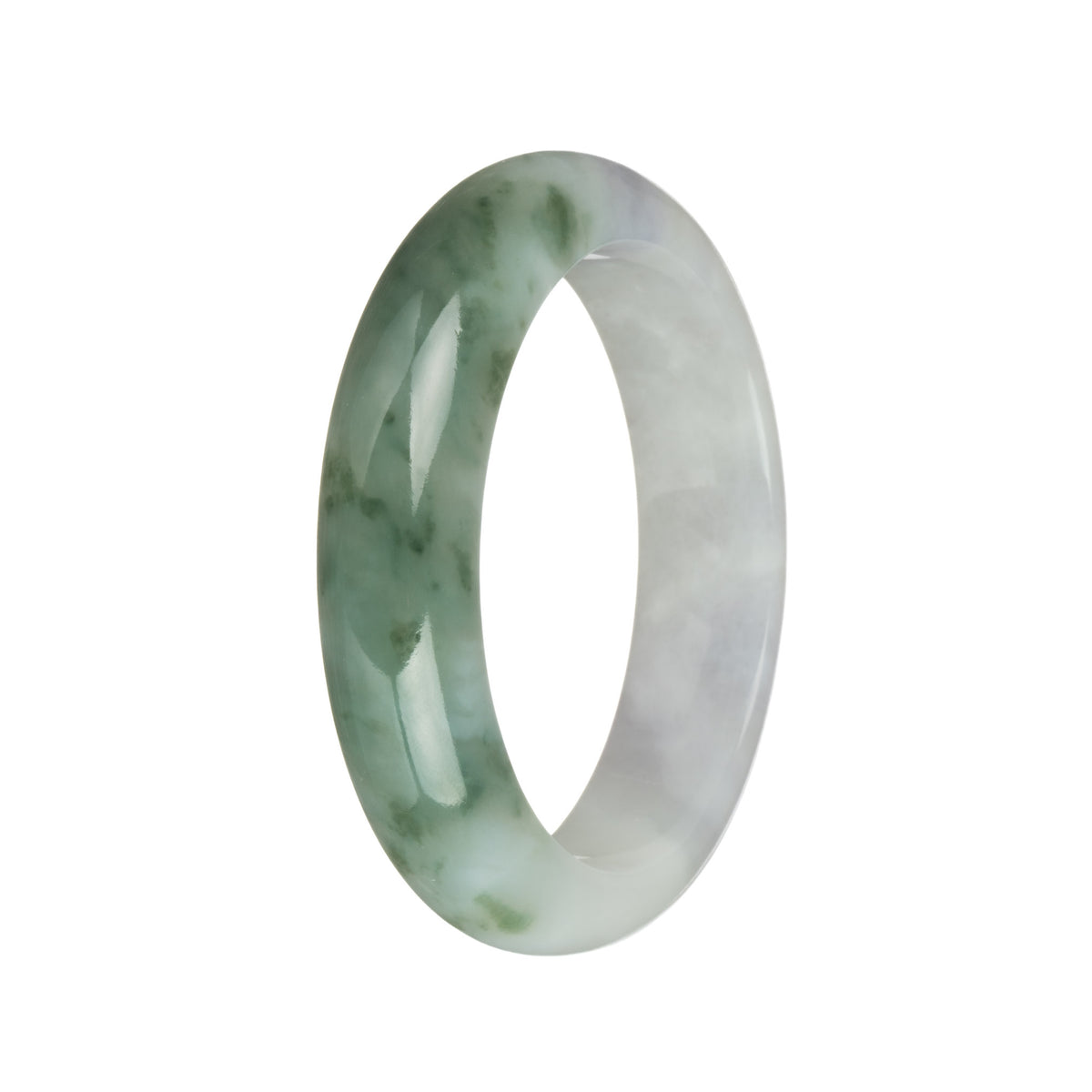 53mm White and Pale Lavender with Green Patterns Jade Bangle Bracelet