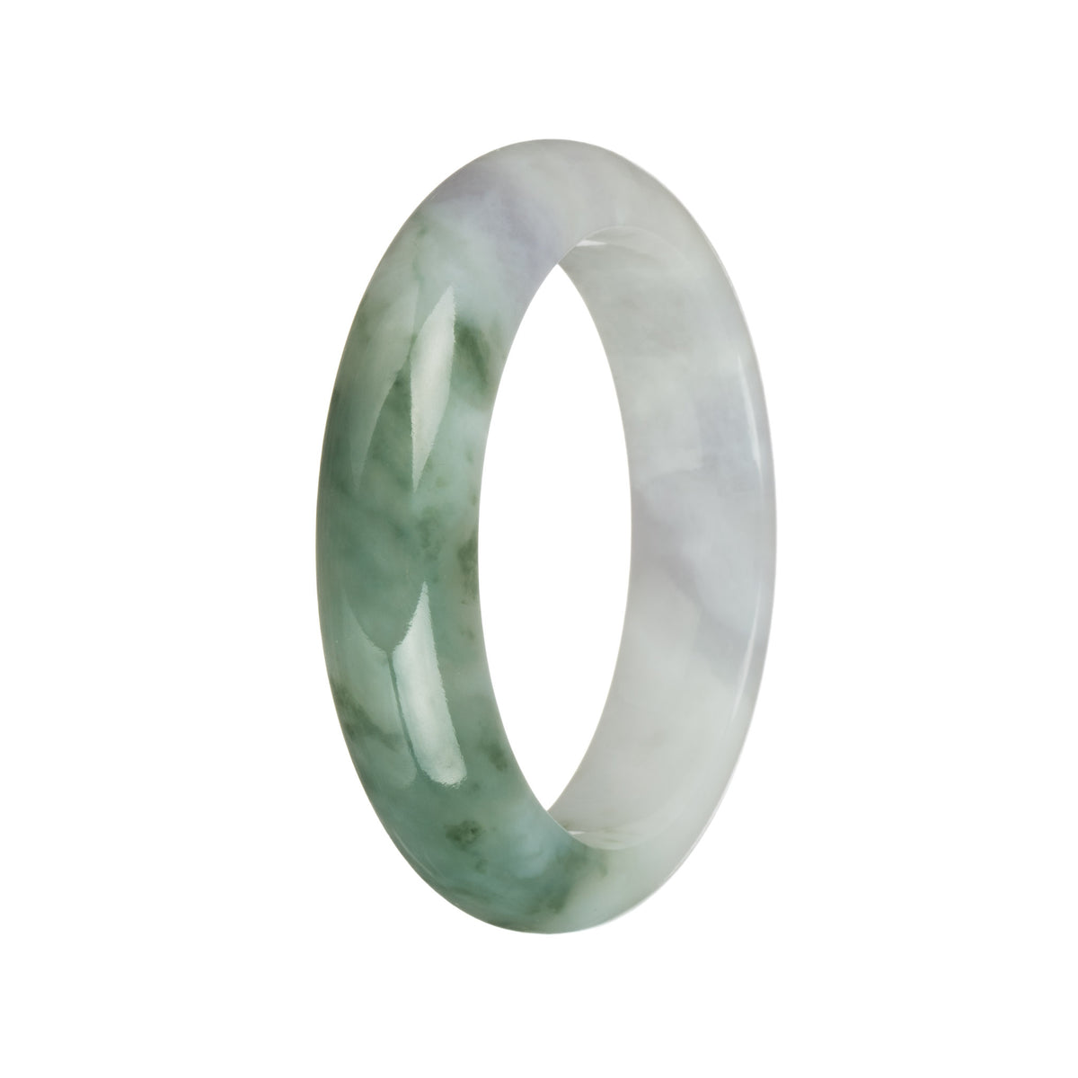 53mm White and Pale Lavender with Green Patterns Jade Bangle Bracelet