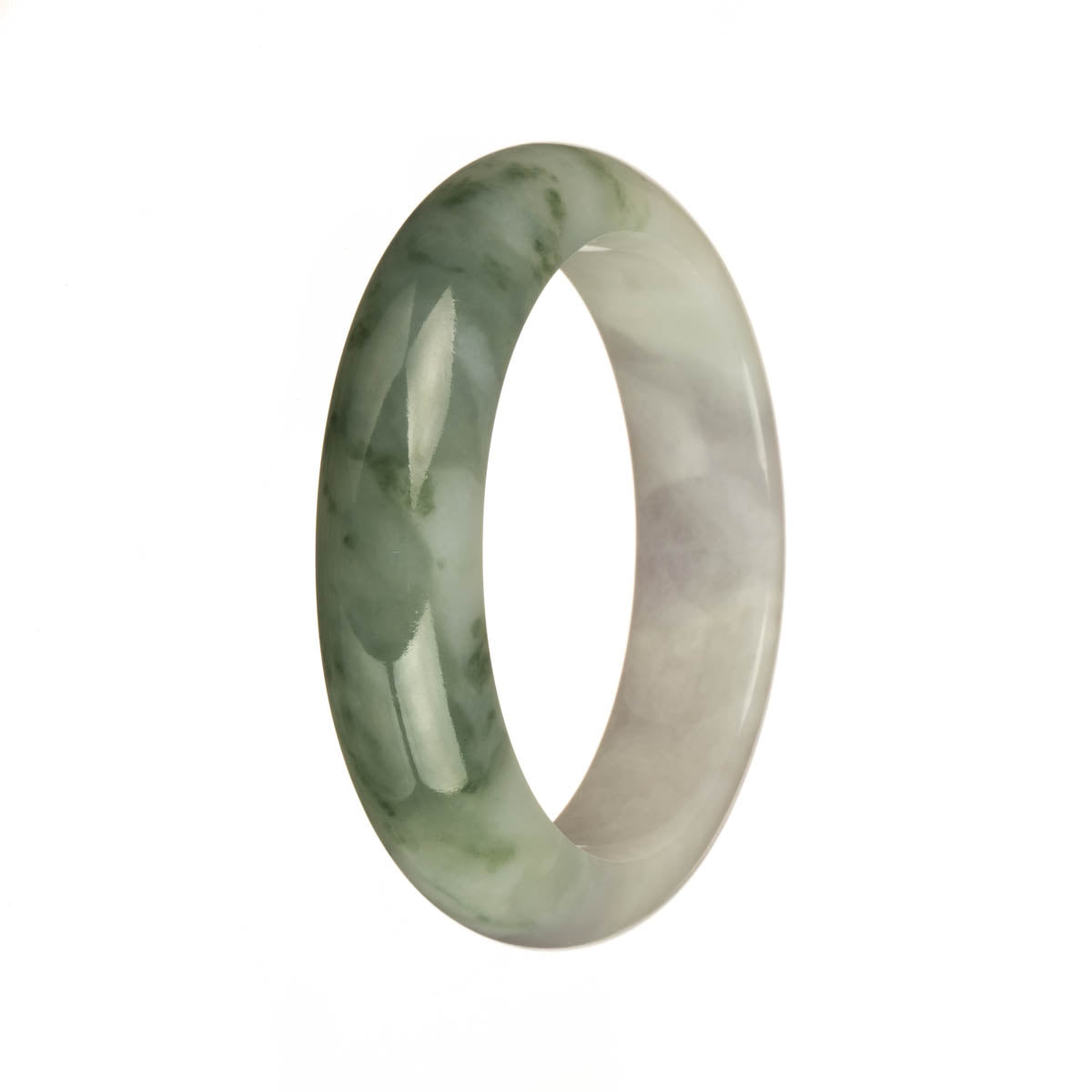 53mm White and Pale Lavender with Green Patterns Jade Bangle Bracelet