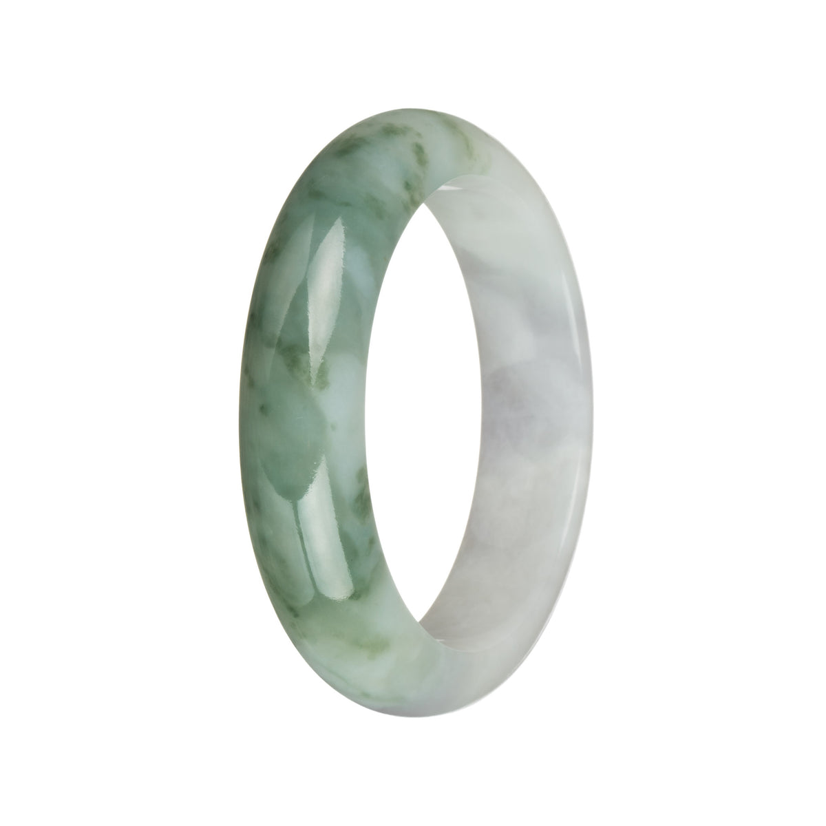 53mm White and Pale Lavender with Green Patterns Jade Bangle Bracelet