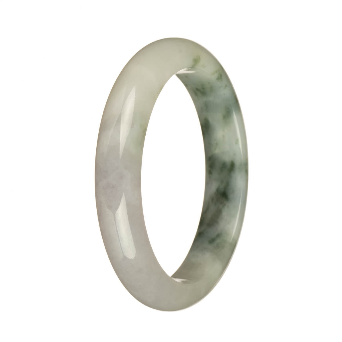 58.4mm White and Pale Lavender with Green Patterns Jade Bangle Bracelet