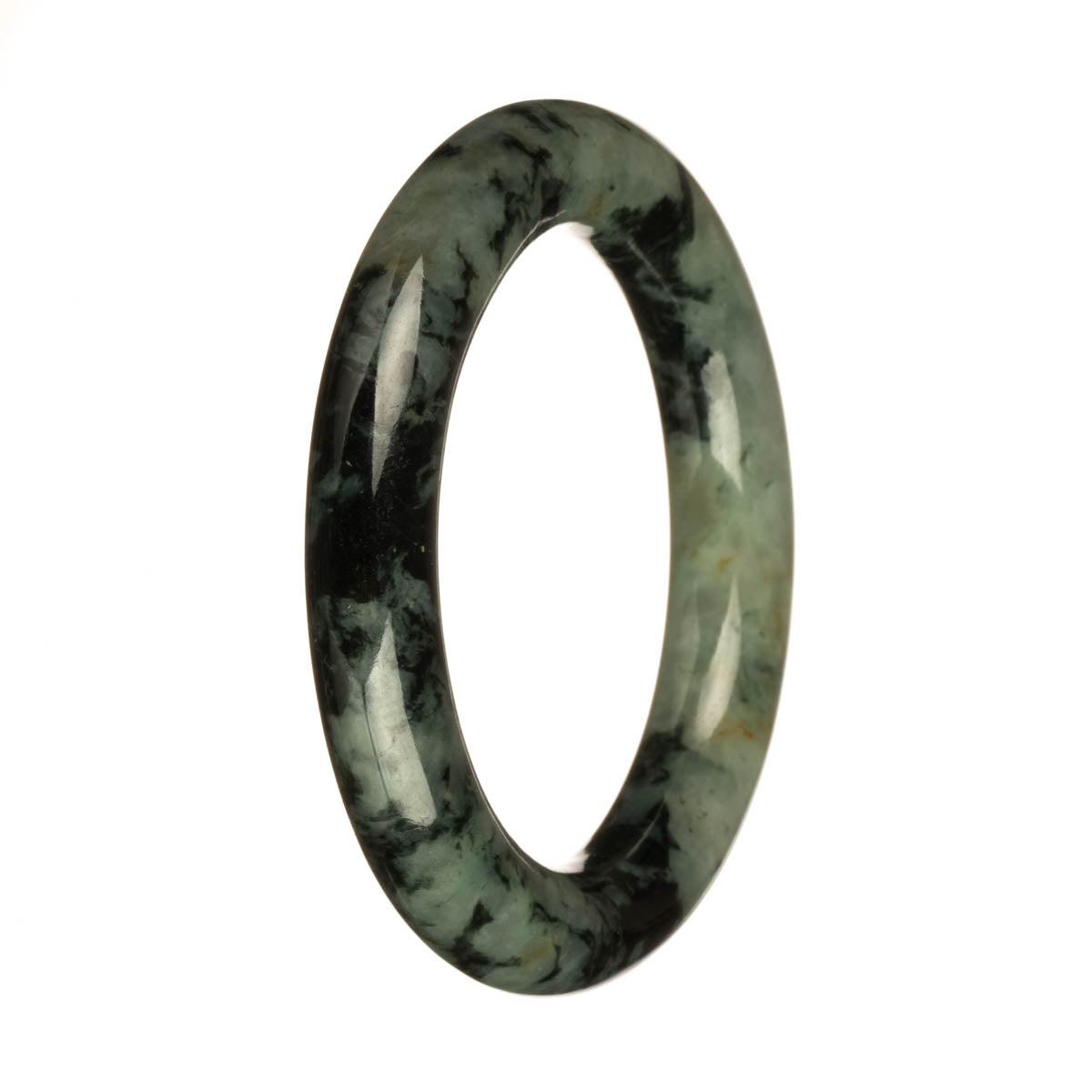 54.6mm Pale Green with Dark Green Patterns Jade Bangle Bracelet