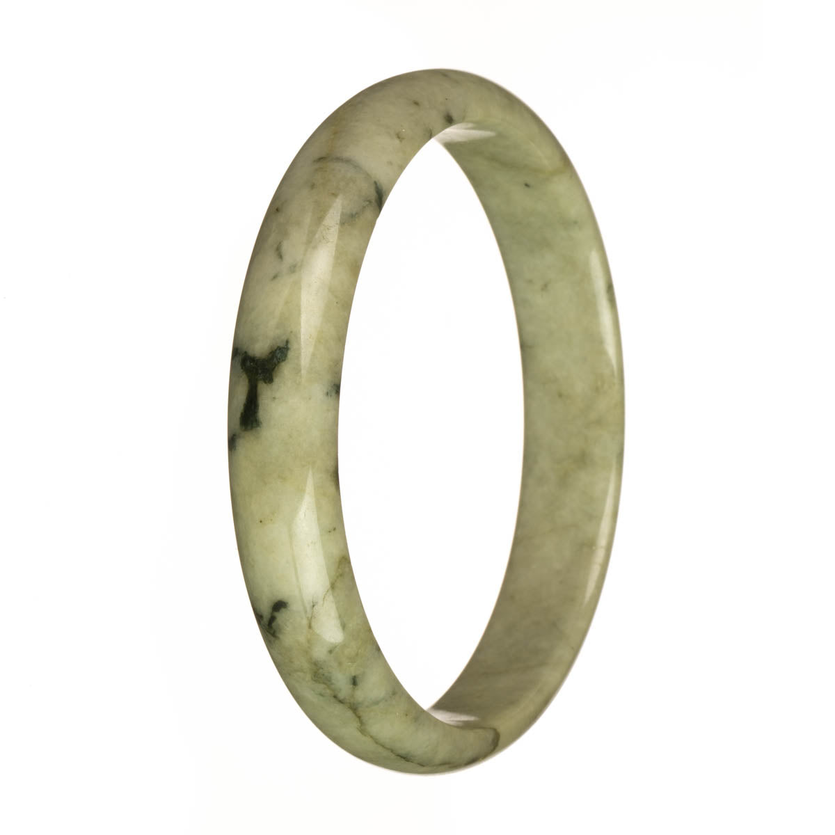 78.5mm Olive Green with Dark Green Patterns Jade Bangle Bracelet