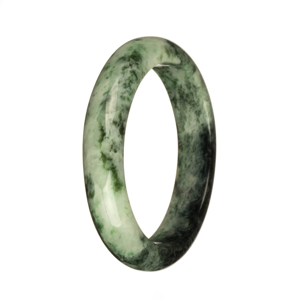 56.8mm Grey with Dark Green, Green and Apple Green Patterns Jade Bangle Bracelet