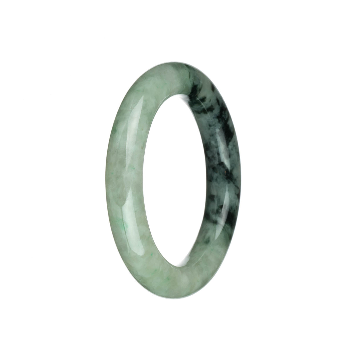 Real Grade A Light Green with Dark Green Patterns and Apple Green Patterns Burmese Jade Bangle - 55mm Round