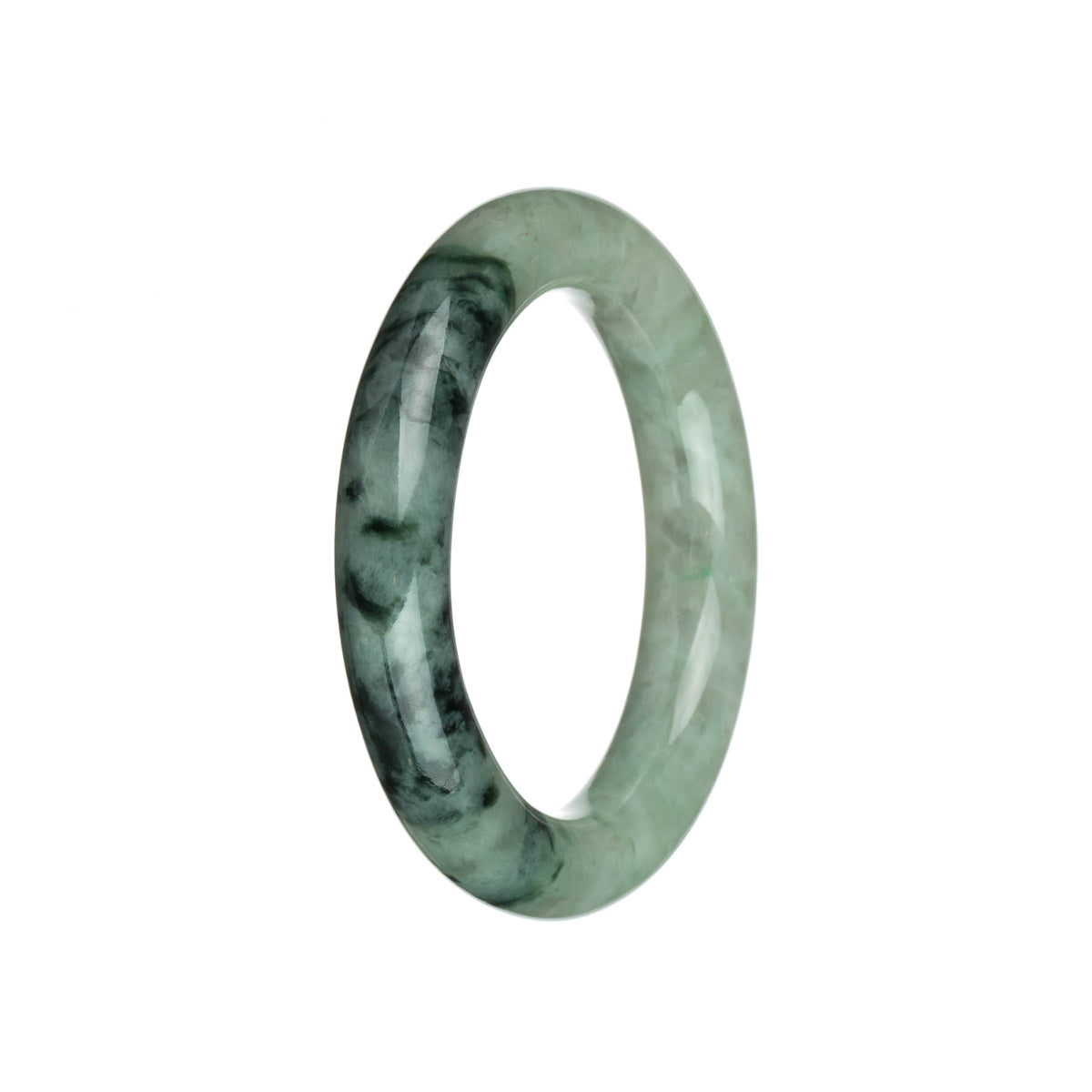 Real Grade A Light Green with Dark Green Patterns and Apple Green Patterns Burmese Jade Bangle - 55mm Round