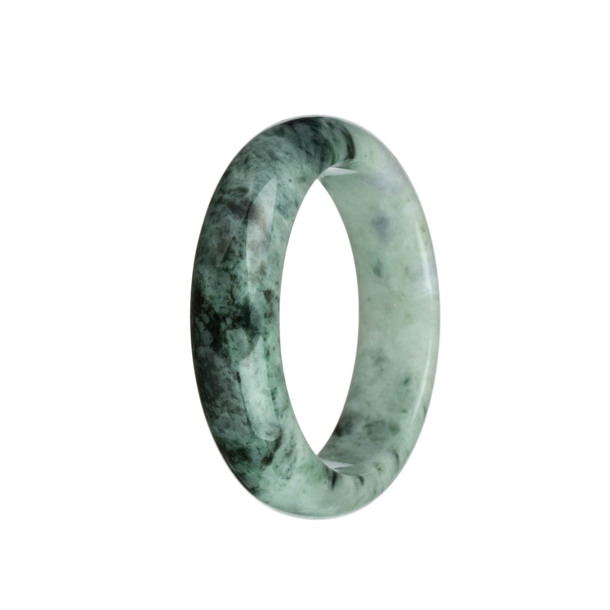 Genuine Grade A Pale Green with Dark Green Patterns Burma Jade Bangle Bracelet - 57mm Half Moon