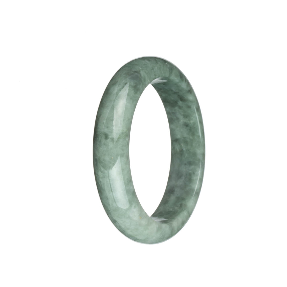 Authentic Natural Grey with Green Traditional Jade Bracelet - 58mm Half Moon