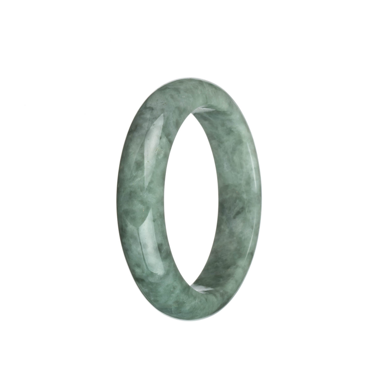 Authentic Natural Grey with Green Traditional Jade Bracelet - 58mm Half Moon