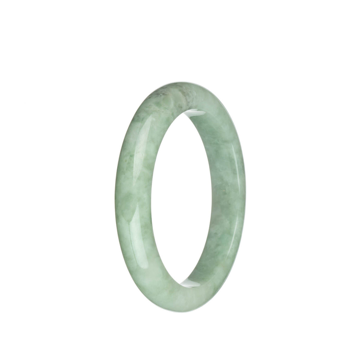 Genuine Grade A Light Green with Grey Patch Traditional Jade Bracelet - 56mm Half Moon