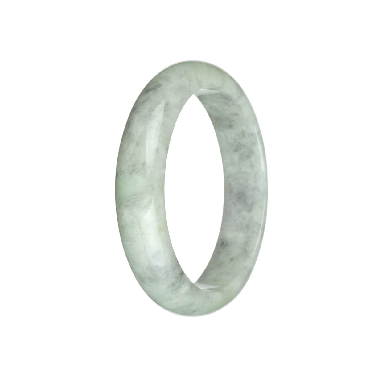 Certified Natural Light Green and Light Grey with Grey Patterns Traditional Jade Bangle Bracelet - 63mm Half Moon